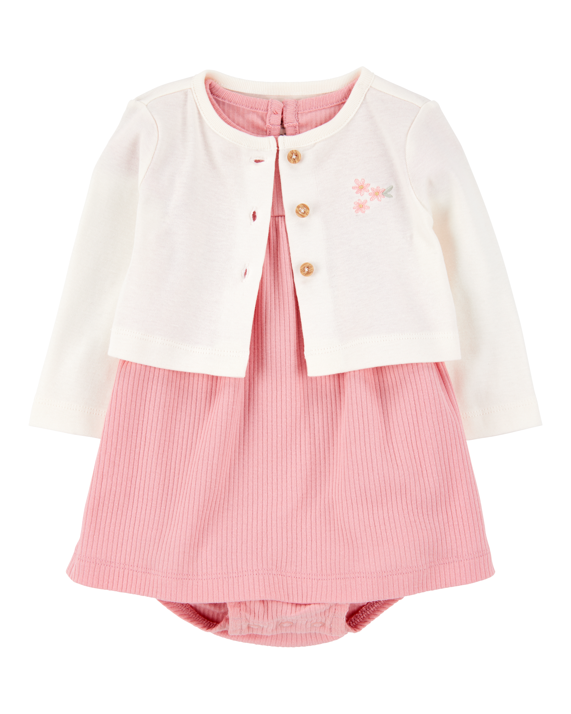 Baby 2-Piece Bodysuit Dress & Cardigan Set - Pink/Ivory
