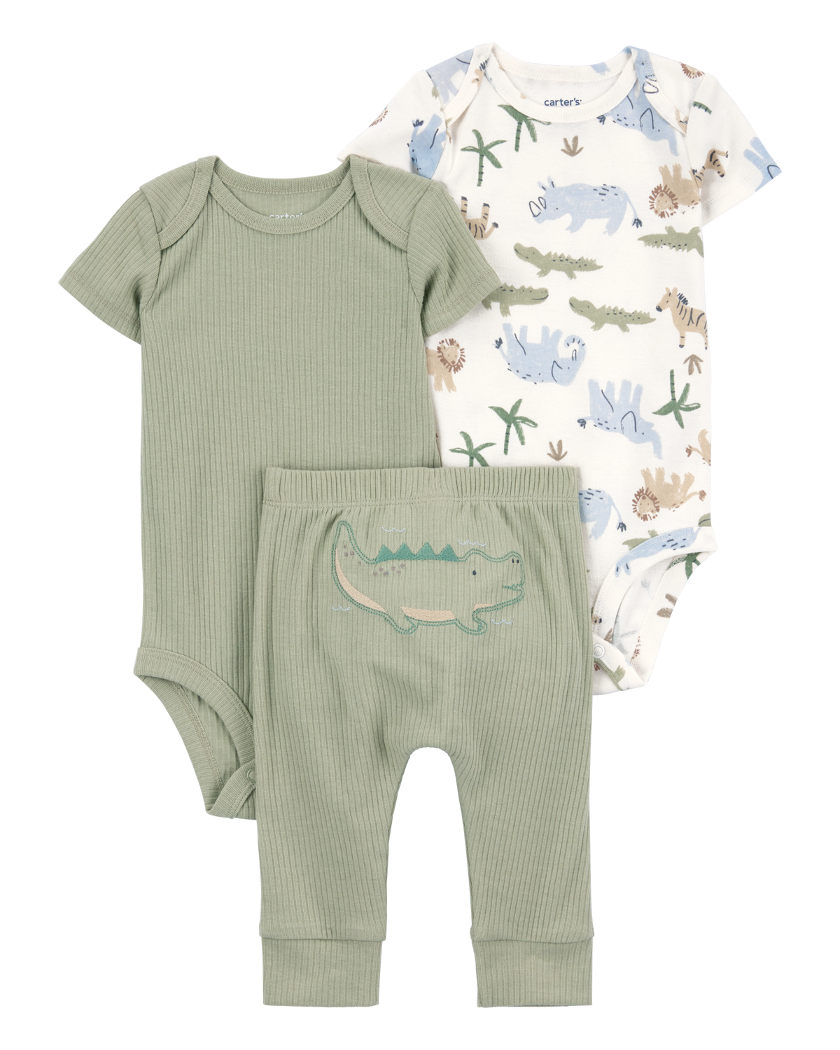 Baby 3-Piece Alligator Bodysuit Pant Set - Green/White