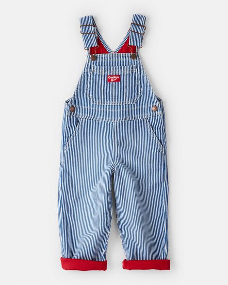 Toddler Hickory Stripe Knit-Like Denim Overalls - Blue/Ivory