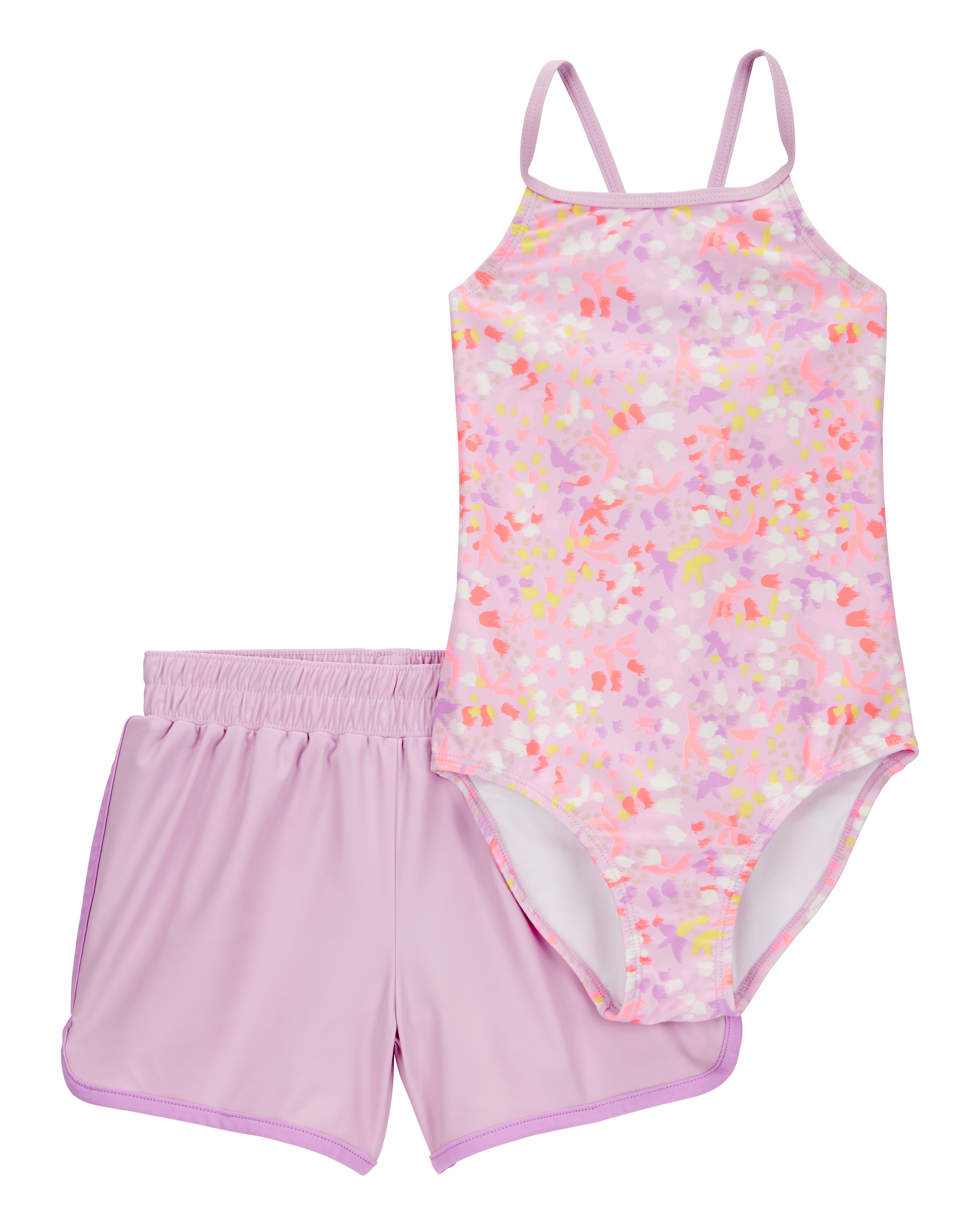 Girls 2-Piece Printed 1-Piece Swimsuit & Short Set