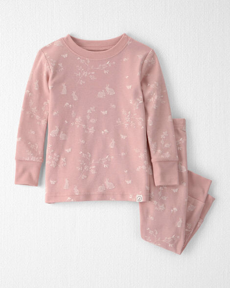 Baby Girl 2-Piece Organic Cotton Ribbed Pajama Set in Pink Bunnies