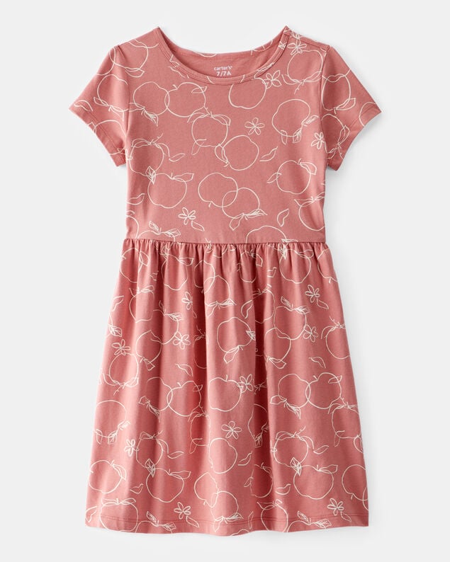 Product image 1 of Girls Apple Print Short-Sleeve Dress - Pink