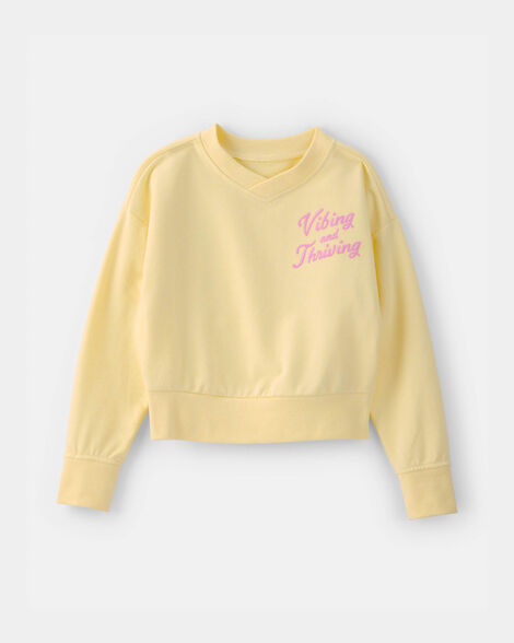 girls 'vibing and thriving' french terry pullover sweatshirt - yellow