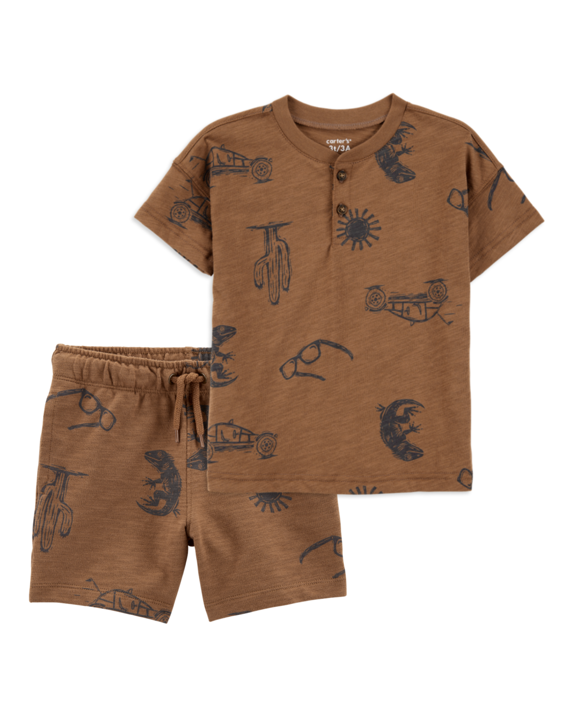 Toddler 2-Piece Desert Print Henley & Pull-On Shorts Set - Brown