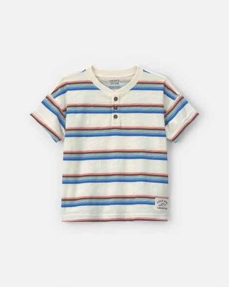 toddler boy striped henley t-shirt - cream/blue
