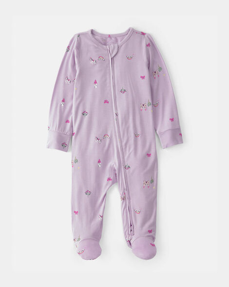 baby girl fairytale 2-way zip purelysoft footie sleep & play pajama - purple