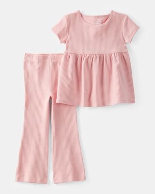 Product image 1 of Toddler 2-Piece Ribbed Tee & Pull-On Pant Set - Pink