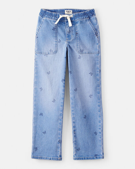 Product image 1 of Girls Butterfly Print Denim Pull-On Jeans - Blue