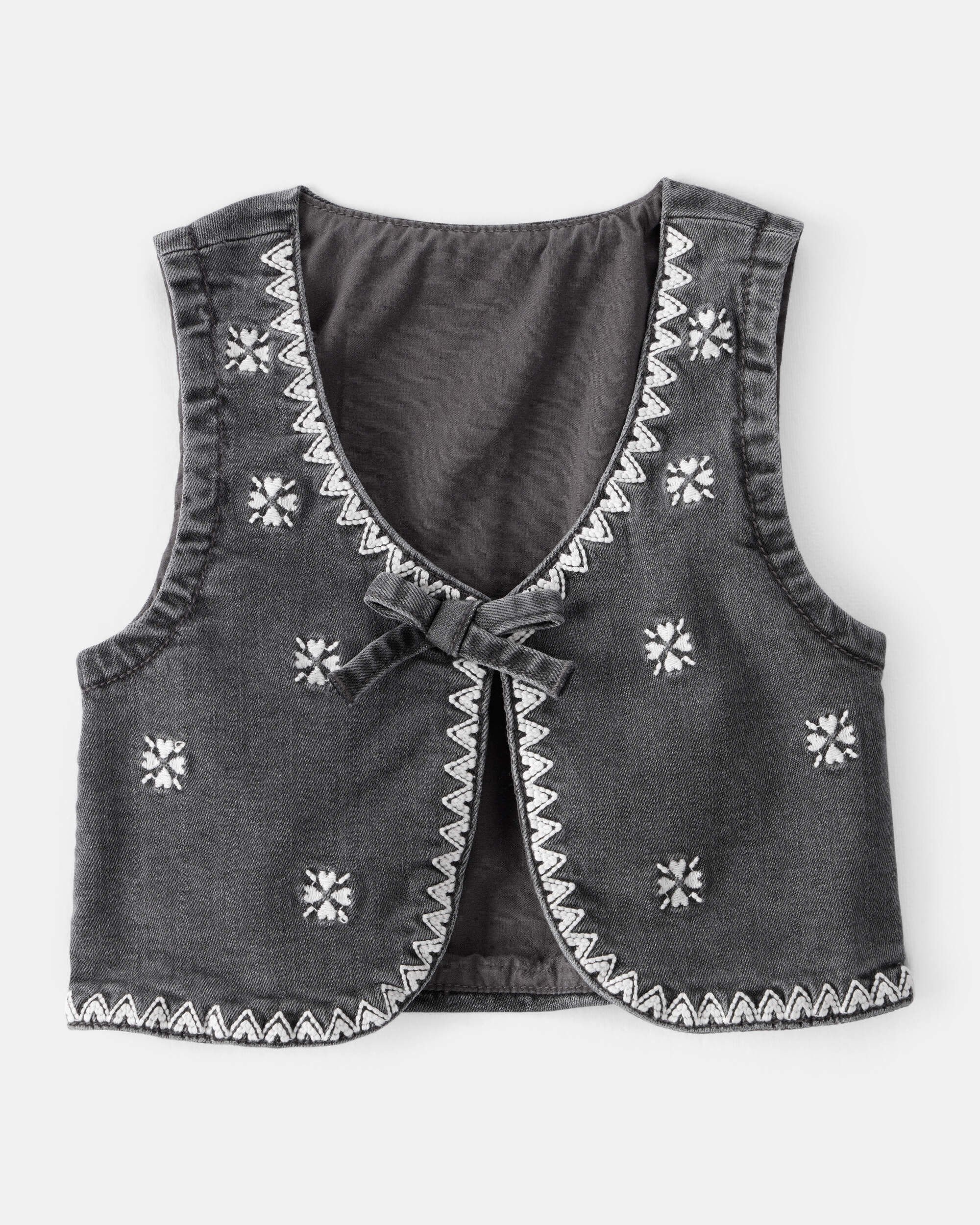 Baby Girl Western Denim Sleeveless Vest - Grey