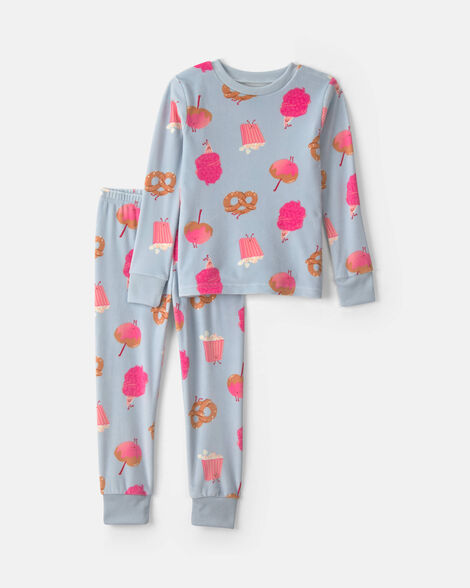 toddler girl 2-piece festival treats  dreamplush snug fit pajama set - blue
