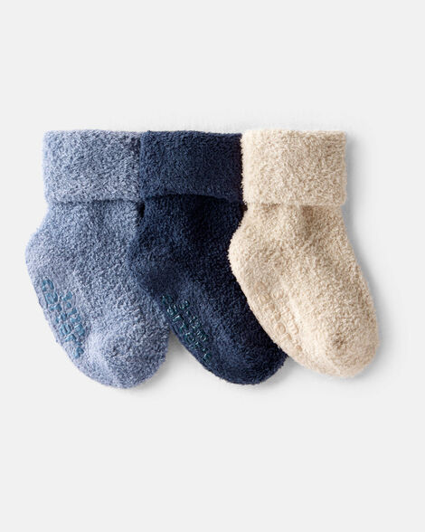 baby boy 3-pack foldover booties - grey/brown/navy