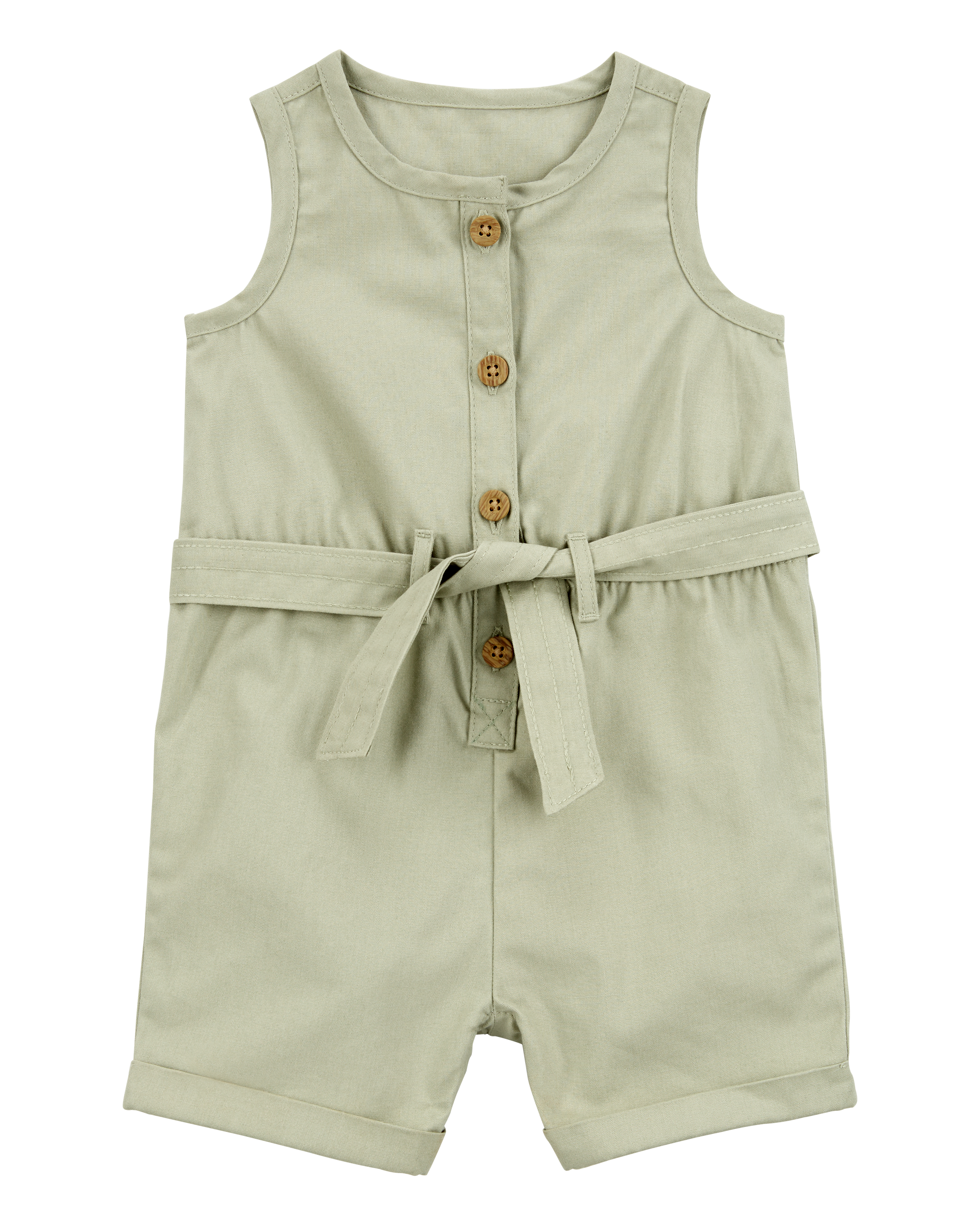 Baby Girl Sleeveless Canvas Romper - Olive