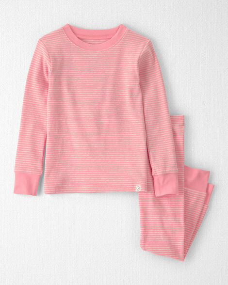 Toddler Girl 2-Piece Organic Cotton Ribbed Pajama Set in Stripes