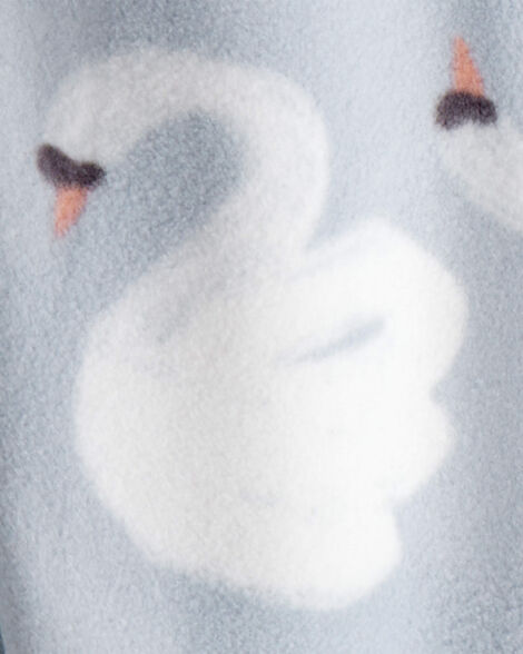 Baby Girl Swan Print Fleece Long-Sleeve Loose Fit Sleep & Play Pajamas - Blue