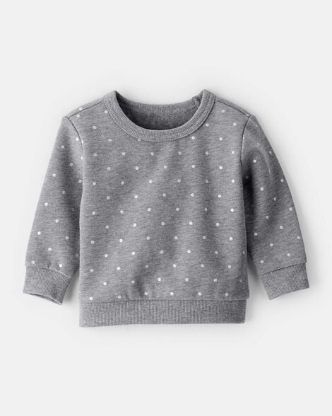 baby girl daydream fleece polka dot sweatshirt - grey
