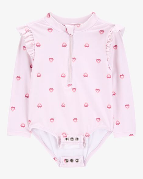  Product image 2 of Baby 1-Piece Heart-PrintLong-Sleeve Rashguard Swimsuit - Pink