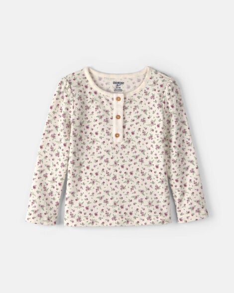 Toddler Girl Floral Henley Top - Ivory