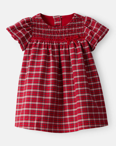 baby girl special occasion plaid print short-sleeve dress - red
