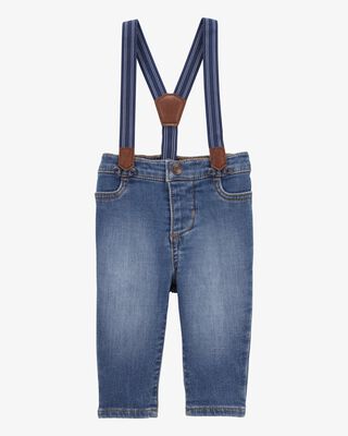 Product image 1 of Baby Knit-Denim Suspender Pants - Blue