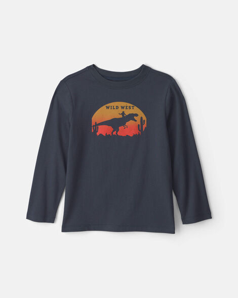boys 'wild west' dinosaur long-sleeve graphic tee - navy blue