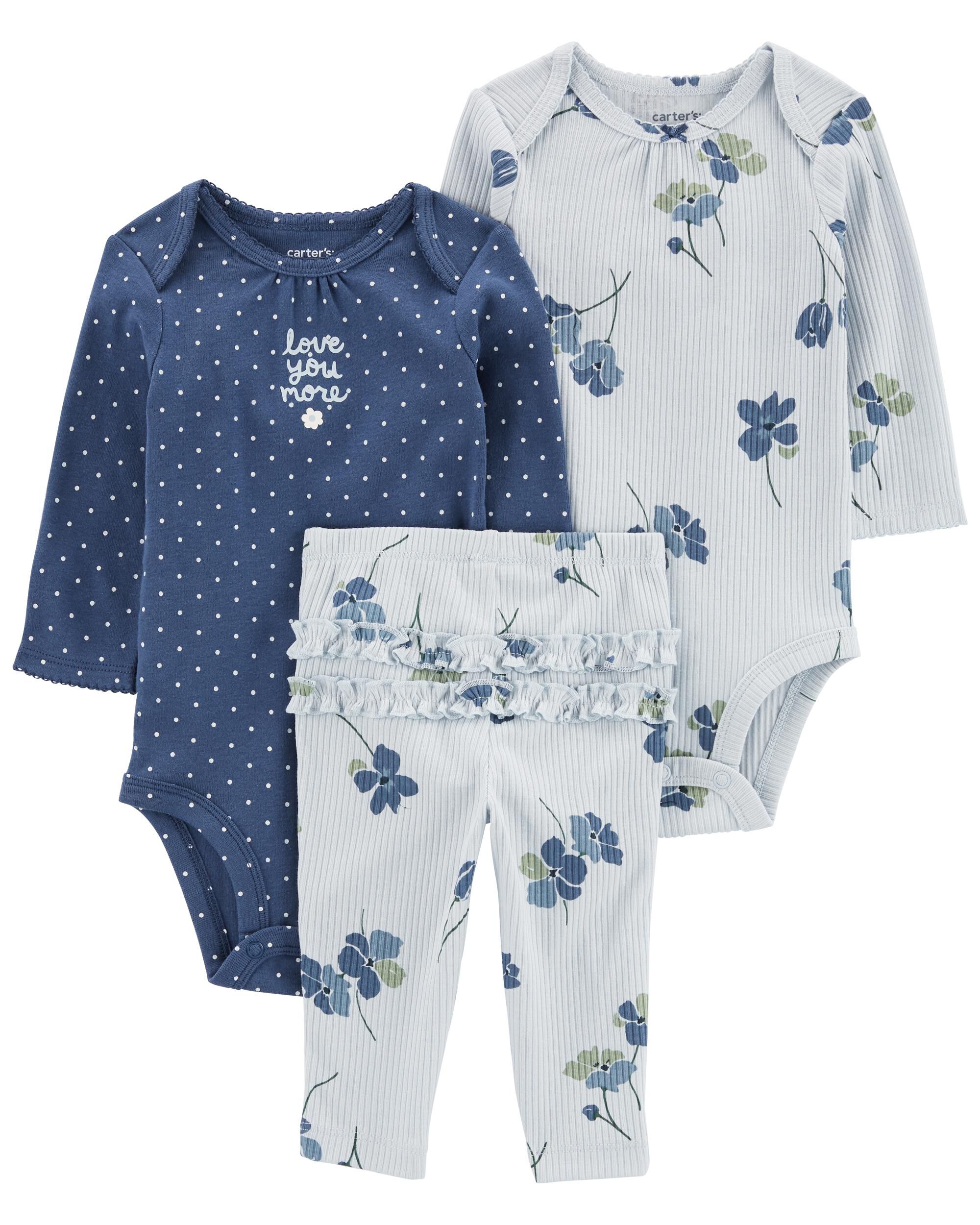 katie Baby-sits Blue ワンピース新品 Baby Girl 3-Piece Floral Sleeveless Dress Set - Blue