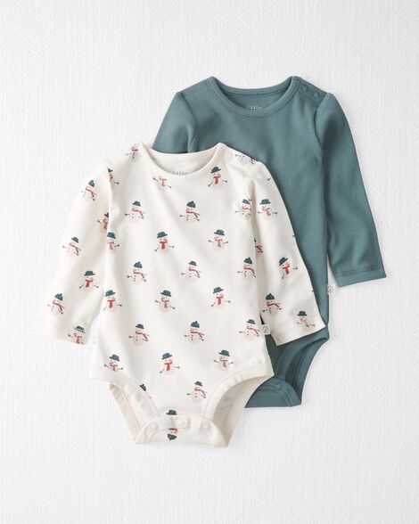 Product image 1 of Baby 2-Pack Organic Cotton Rib Bodysuits in Snowman
