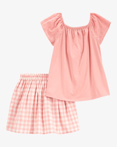  Product image 1 of Kid 2-Piece Gingham Skort Outfit Set - Pink