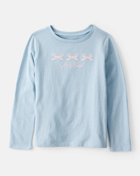 girls bow long-sleeve graphic tee - blue