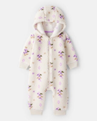 Baby Girl Sherpa Long-Sleeve Hooded Jumpsuit - Pink