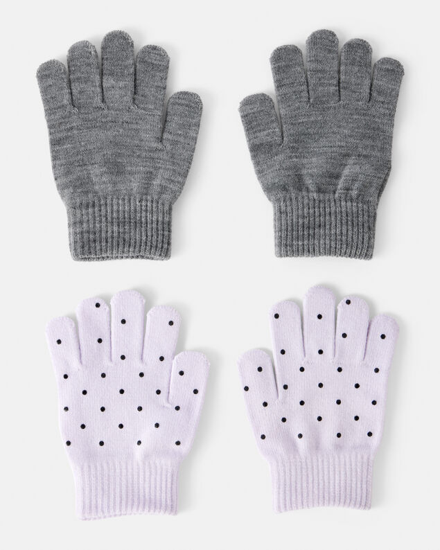 Product image 1 of Girls 2-Pack Cat Polka Dot Winter Gloves- Purple/Grey