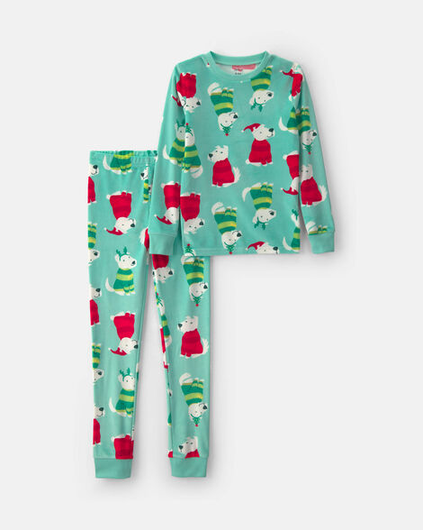 kids 2-piece christmas dreamplush snug fit pajama set - green