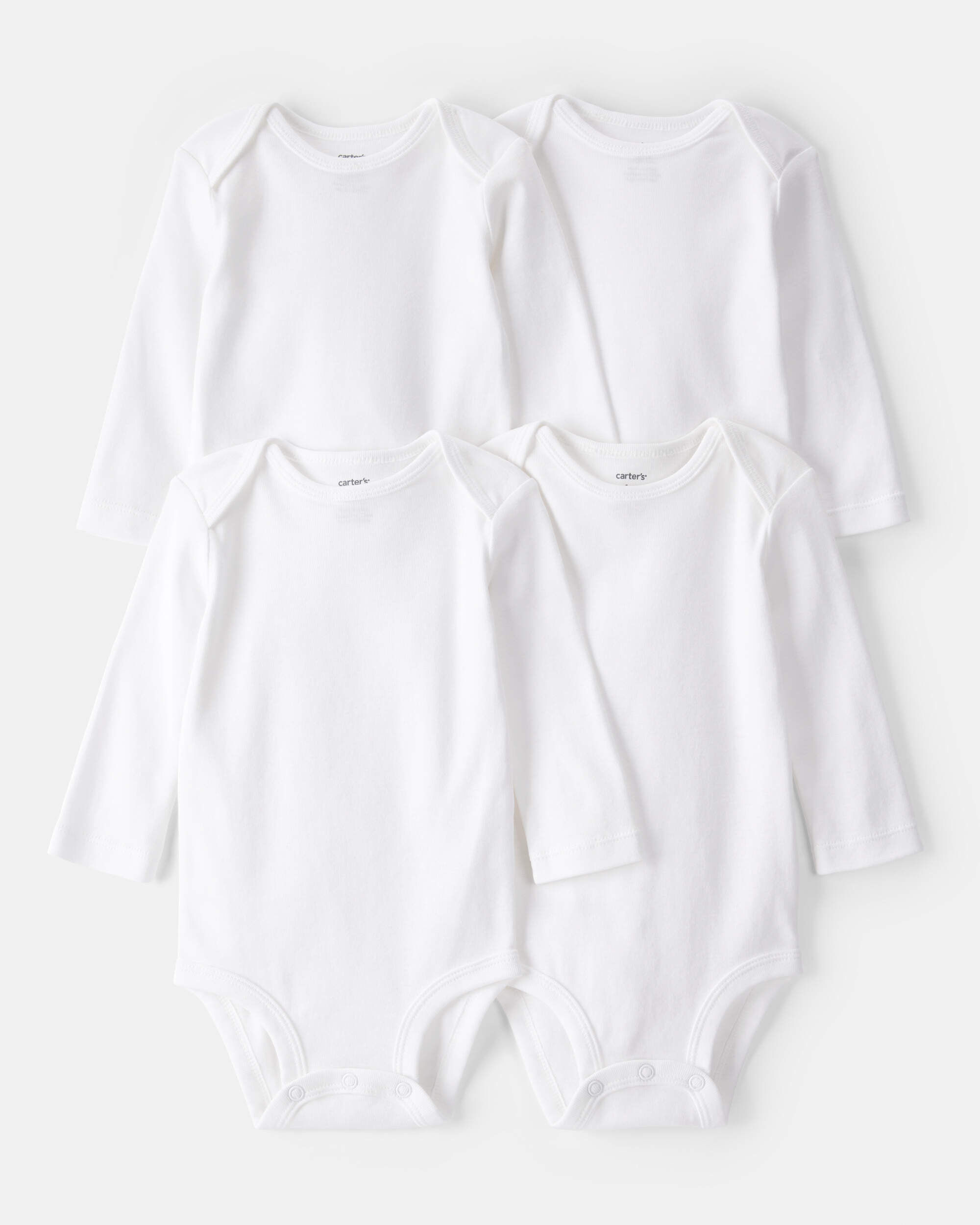 Carters Baby Boys 4-Pack Long-Sleeve Bodysuits - White NB White 16$