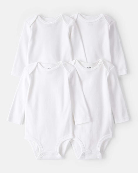 Image of Baby 4-Pack Long-Sleeve Bodysuits - White