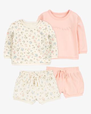 Product image 1 of Baby 4-Piece French Terry Mix-and-Match Outfit Set - Pink/Ivory
