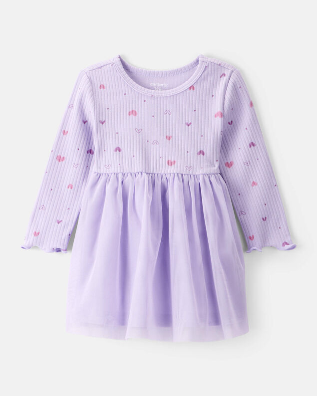 Product image 1 of Baby Girl Heart Print Long-Sleeve Dress - Purple