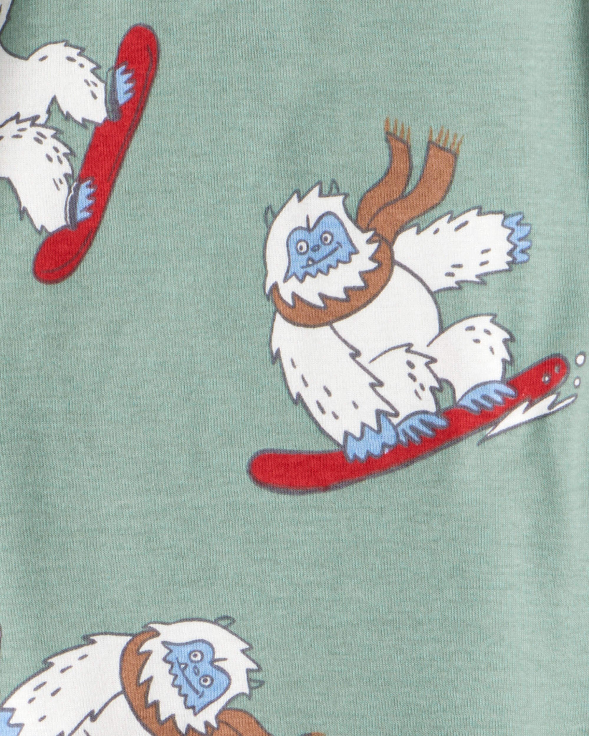 Toddler Boy Yeti Print 100% Cotton Long-Sleeve Snug Fit 4-Piece Pajamas - Grey/Green