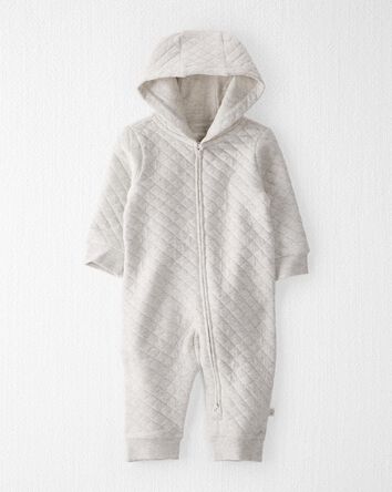 Baby Quilted Double Knit Jumpsuit Made with Organic Cotton in Heather Gray