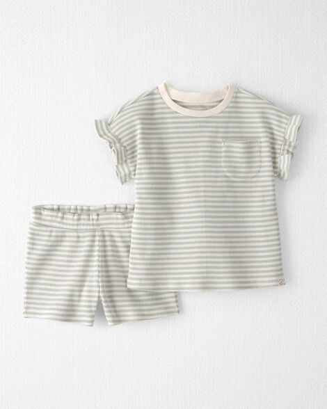 Toddler Girl 2-Piece Organic Cotton Waffle Knit Top & Short Set in Stripes