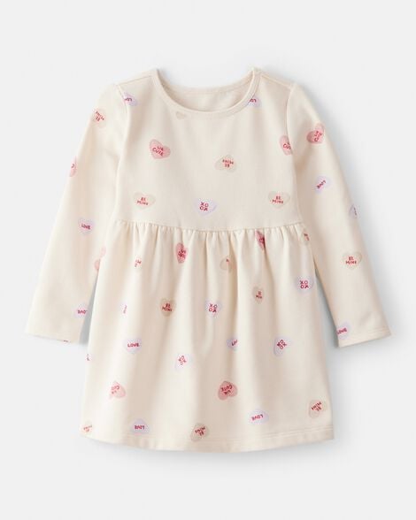 toddler girl daydream fleece valentine's day heart dress - ivory