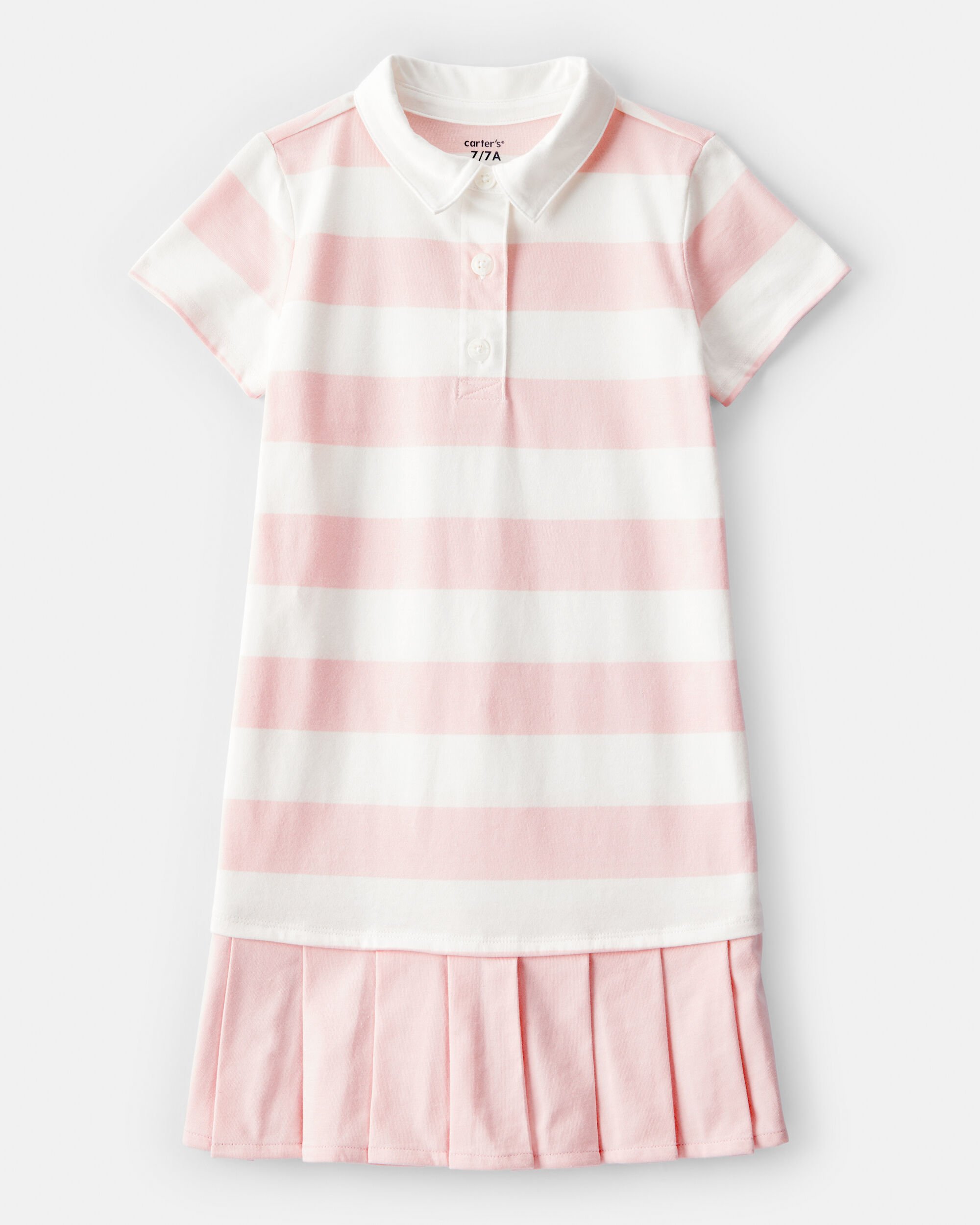 Kid Striped Rugby Pleated Dress - Pink/White