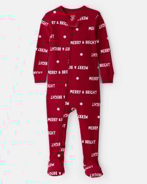 baby merry & bright christmas cotton long-sleeve 2-way zip 1-piece pajamas - red