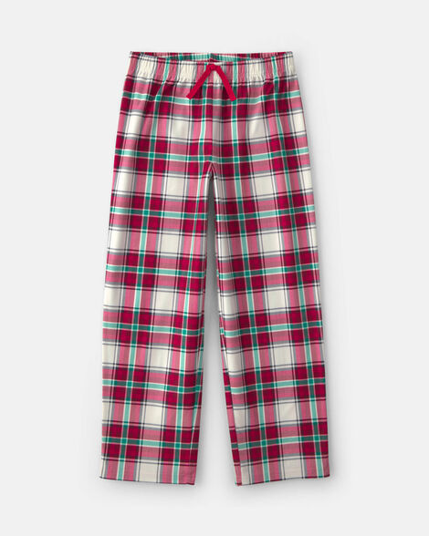 kids christmas plaid fleece loose fit pajama bottoms - red/green