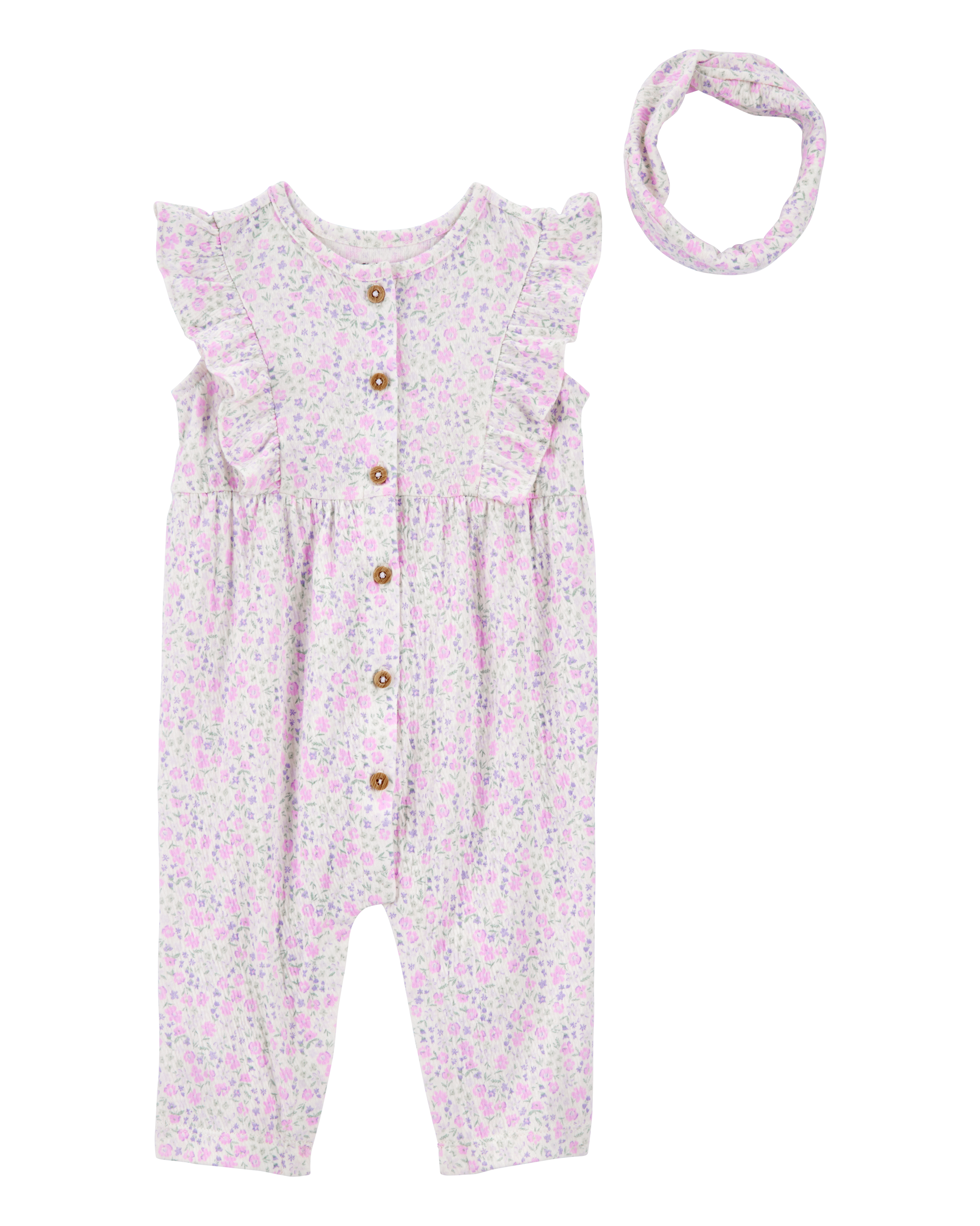 Baby 2-Piece Floral Jumpsuit & Headwrap - Purple