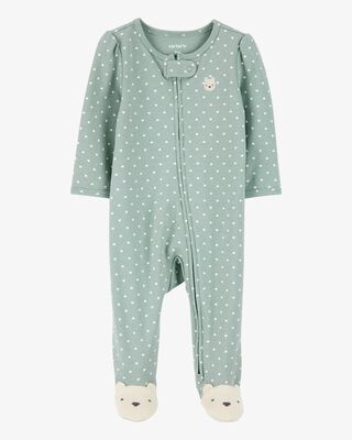 Product image 1 of Baby Polka Dot 2-Way Zip Cotton Sleep & Play Pajamas - Green