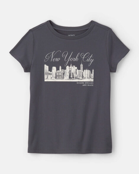 girls 'new york city' graphic tee - grey