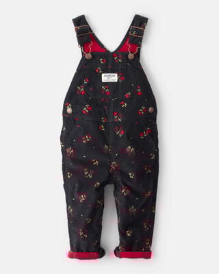 Baby Girl Bow Print Corduroy Overalls - Pink