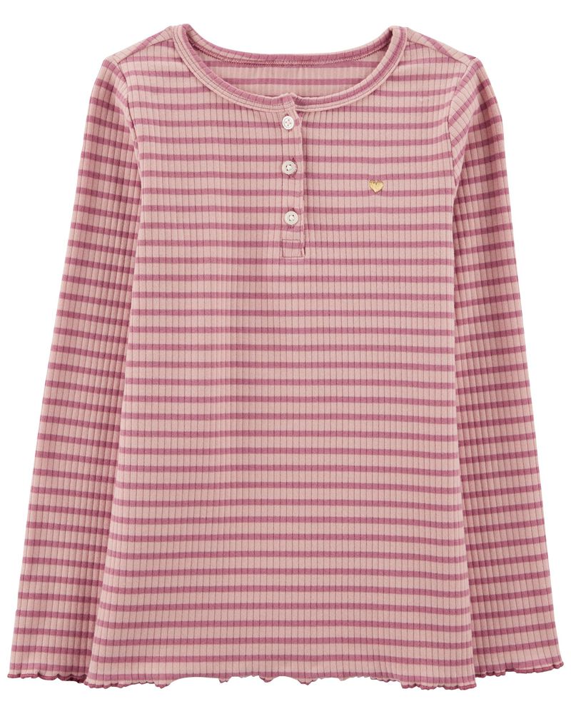 Pink Kid Striped Ribbed Tee | carters.com
