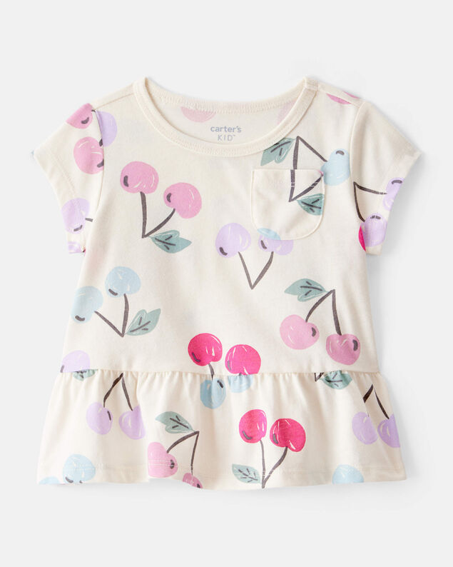 Product image 1 of Baby Girl Cherry Print Short-Sleeve Peplum Top - White