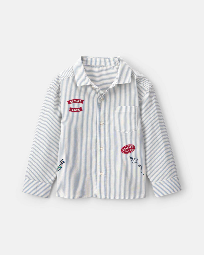 OshKosh B'gosh Boys 'Radiate Love' Hickory Valentine's Day Long-Sleeve Button-Down Shirt 10 Blue/White/Red