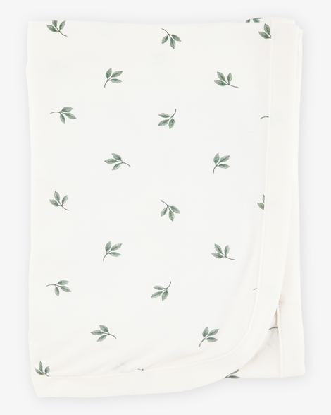 baby leaf print purelysoft blanket - ivory